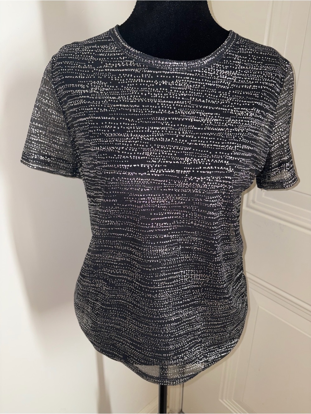 Victoria's Secret Black and silver Dot-Stripe Short Sleeve Tee (sheer) NWT!